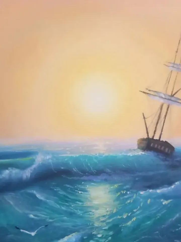 Painting, oil, "In the stormy sea", size 50 x 60 cm