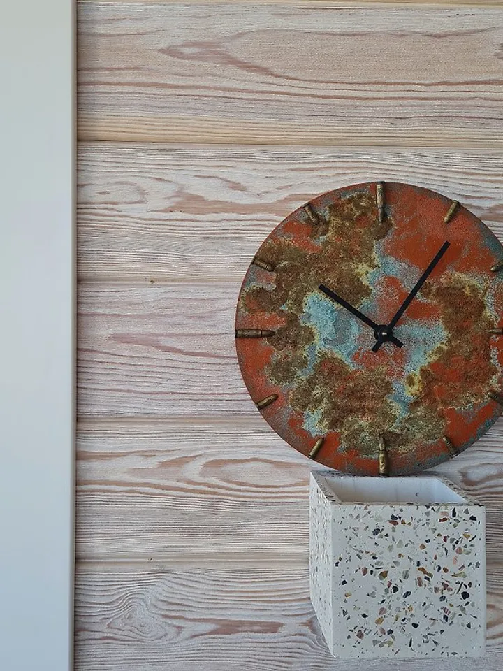 Rusty retro wall clock Art wall clock Unique hand painted clock  Silent clock