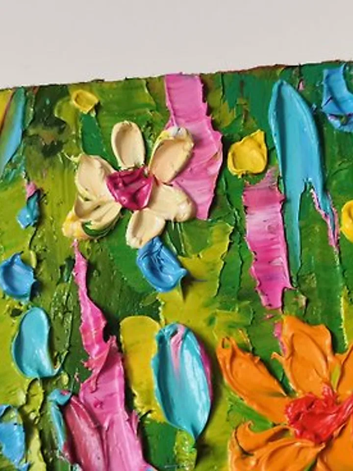 Wildflower Painting Original Art Impasto Oil Painting Flower Artwork by Verafe