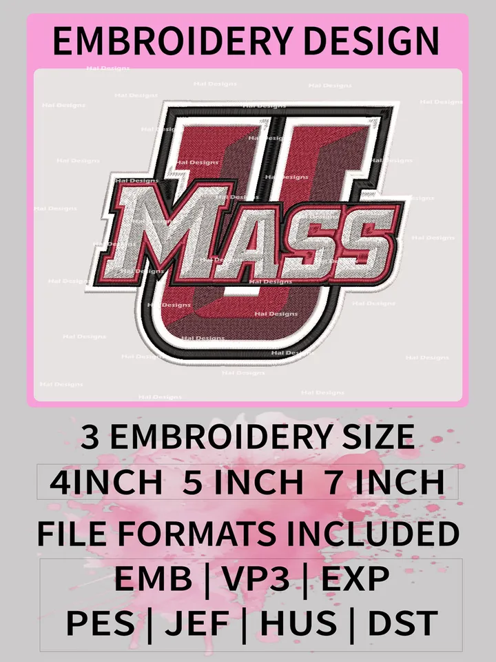 NCAA Massachusetts Minutemen Embroidery File, 3 Sizes, 6 Formats, NCAA Machine Embroidery Design, NCAA Logo, NCAA Teams