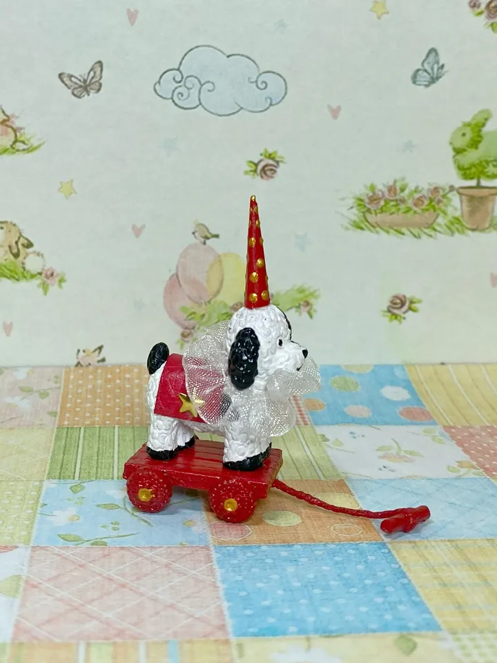 Dog on a cart. Doll toy. 1:12. Handmade. Dollhouse miniature.