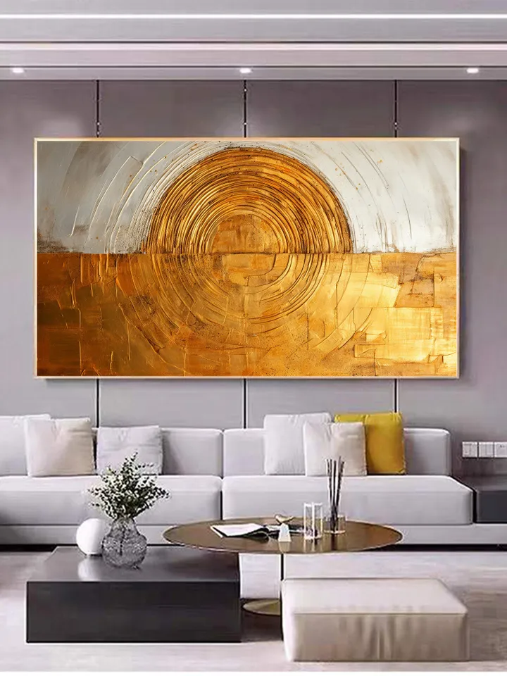 Original Gold Foil Oil Painting on Canvas, Large Wall Art, Textured Golden Acrylic Painting, Living room Wall Decor, Custom Painting, Gifts