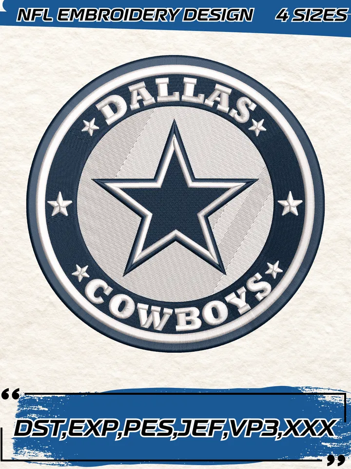 Dallas Cowboys Circle Logo Embroidery Design,NFL Logo Embroidery Design,Machine Embroidery Design File,4 Sizes, Digital Download