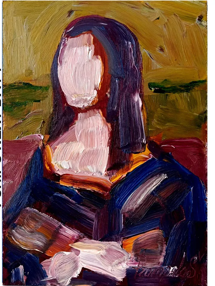 Woman Painting Original Art Portrait Woman Art Abstract Portrait original copy Mona Lisa Art Modern Surrealism Art 7x5 by ArtProkopaloSv