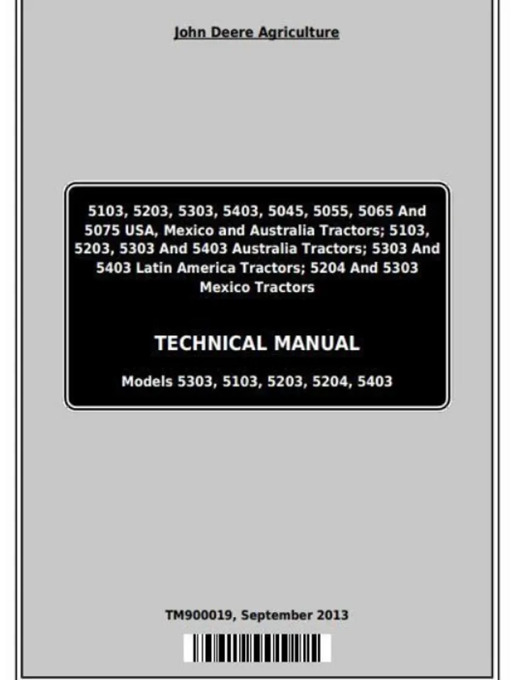 John Deere 5103 5203 5303 5403 Tractors Repair Technical Manual TM900019