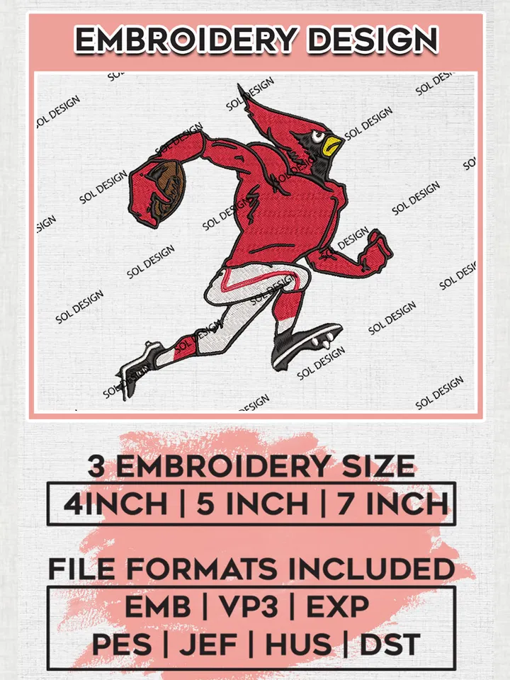 NCAA Illinois State Redbirds Team Funny Mascot Logo embroidery designs, NCAA Illinois State Redbirds Logo Machine embroidery files, NCAA Team Logo embroidery designs, NCAA Game Day Machine embroidery designs, Digital Download