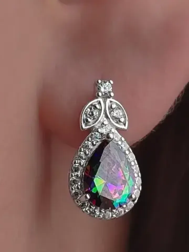 Earrings silver 925 with quartz mystic and cubic zirconia