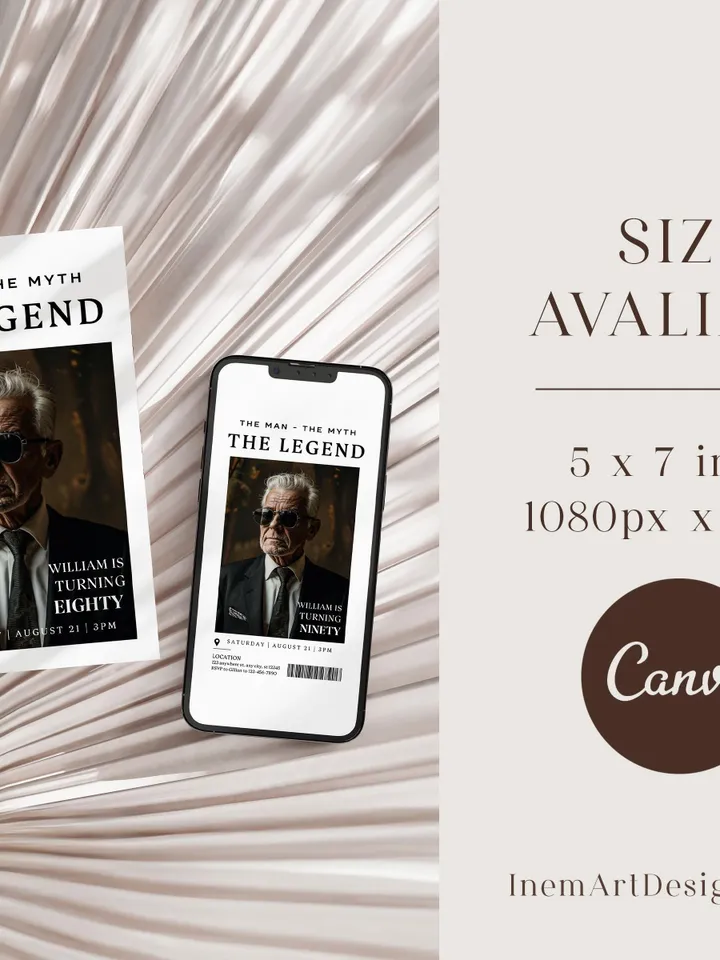 The Man The Myth The Legend 80th Birthday Invitation, EIGHTY, Editable Printable, 80th Party Text Invite, Instant Download, Canva Template