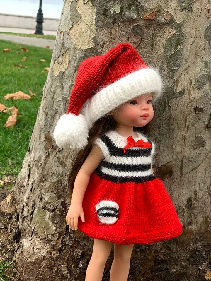 PDF CHRISTMAS hat Paola Reina knit pattern / Christmas hat for Boneka 12-13 inch doll, Ruby Red Siblies, Les Cheries 32 cm eng