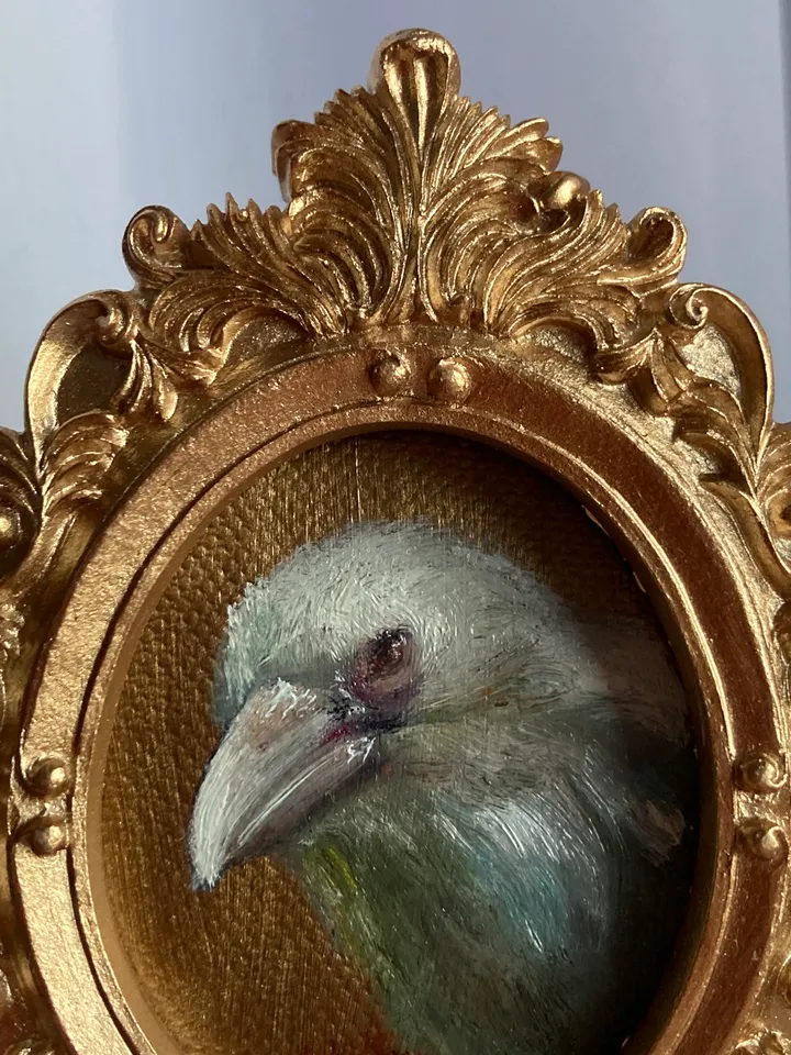 Framed Raven Oil Painting Original Albino Bird Art Dark Cottagecore Art