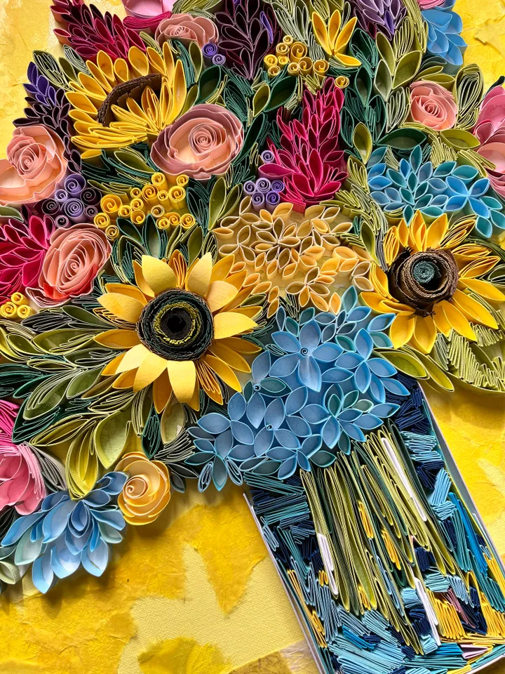 Original quilled wall art Paper painting Bouquet with sunflowers | Quilling Art