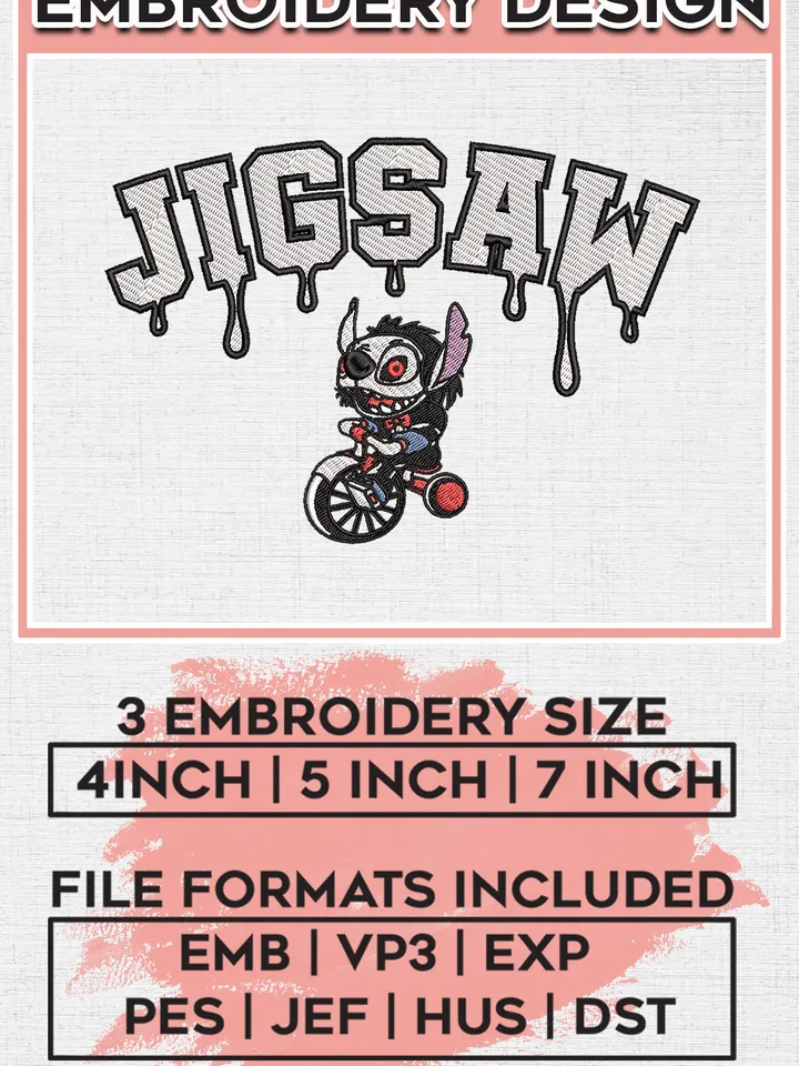 Chibi Jigsaw Horror Character Drop Name Embroidery designs, Horror Character Machine embroidery designs, Halloween embroidery files, Machine Embroidery Digitized Pes Files, Digital Download