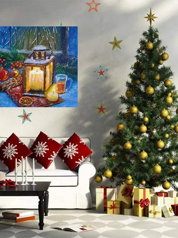 Christmas Painting Christmas Wall Decoration Christmas Lantern Canvas 40x50 cm