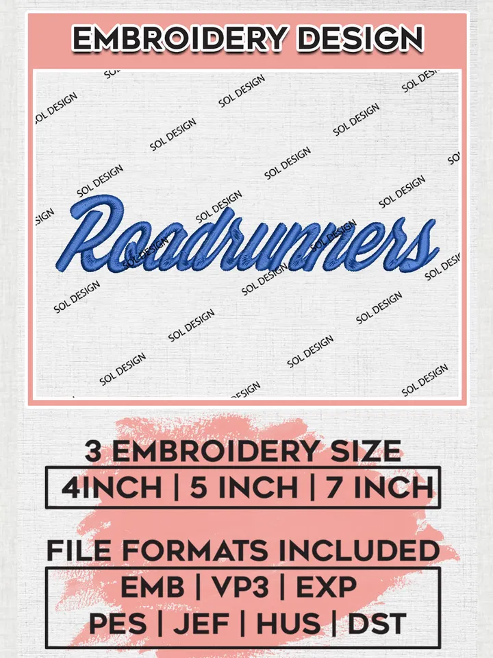 NCAA Roadrunners Team Wordmark Logo Embroidery Design Files, NCAA Cal State Bakersfield Roadrunners Machine Embroidery, NCAA Teams, 3 sizes, NCAA Machine embroidery designs, Digital Download