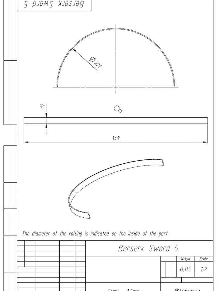 Welding Project Plans Drawings Berserk Sword (DXF, PDF)