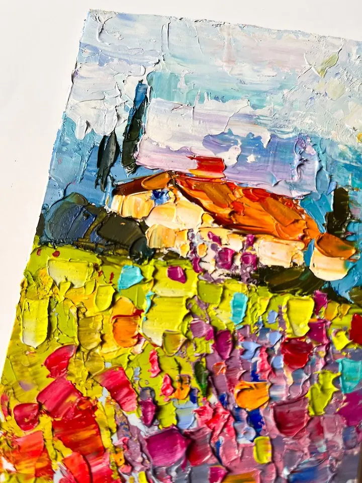 Tuscany Painting Poppy Original Art Landscape Painting Oil Artwork