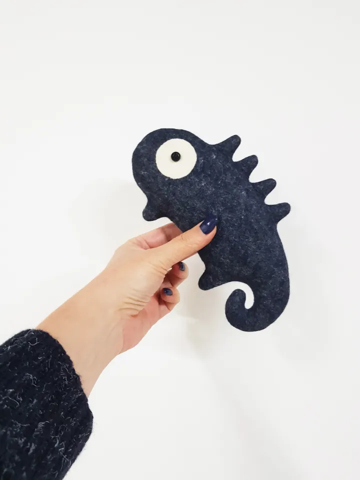 Felt doll sewing pattern PDF stuffed Chameleon, digital tutorial in english