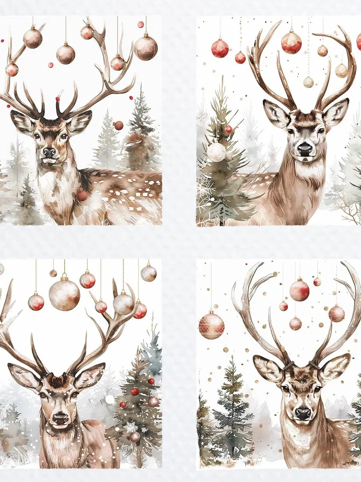 14 Christmas Deer PNG Bundle, Reindeer, Winter Deer  Watercolor clipart for sublimation, High Quality PNGs, Digital download, Paper craft