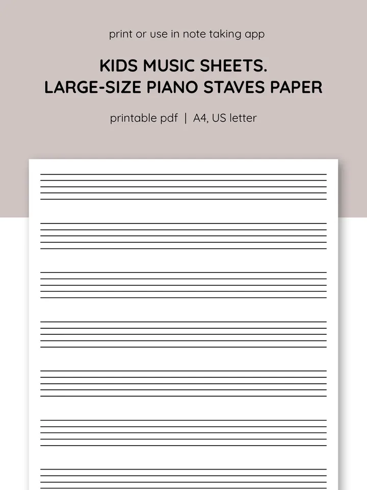 Kids printable sheet music. Blank sheet music printable. Piano staff paper. Blank music paper. Learn piano.