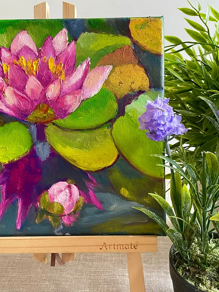 Water Lily Original Oil Painting on Canvas, Flowers Wall Art, Lotus Canvas Art