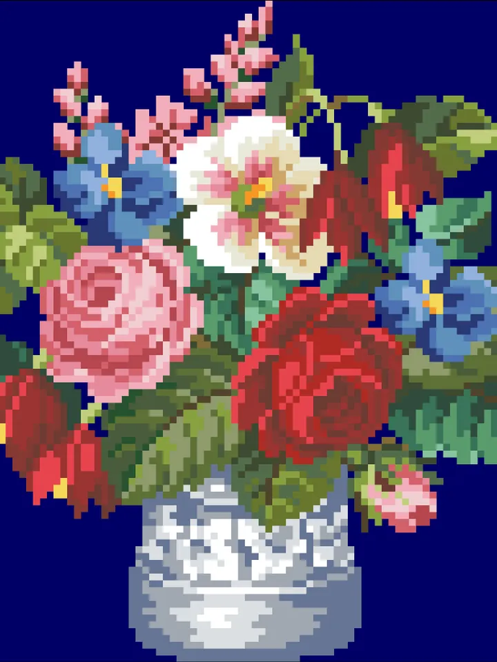 Antique Cross Stitch Pattern Bouquet in a Vase Counted Digital Download PDF