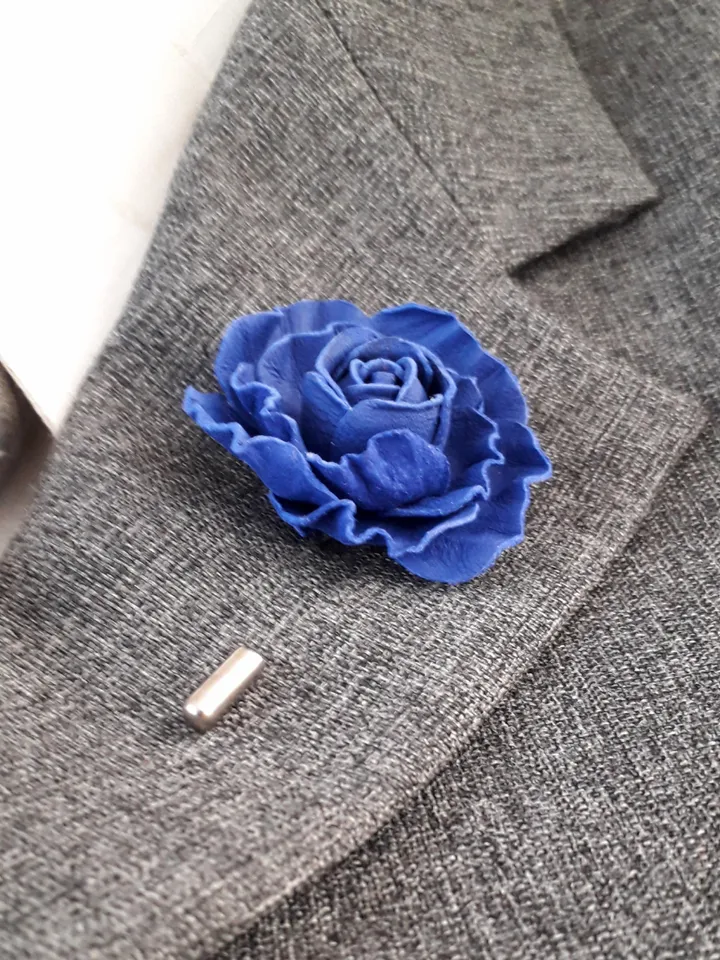 Blue rose men's lapel pin Leather boutonniere for him 3rd anniversary gift, art.1