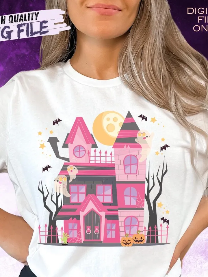 Haunted House PNG-Halloween Sublimation Digital Design Download-spooky season png, spooky girl png, kids halloween png, spooky boo png file