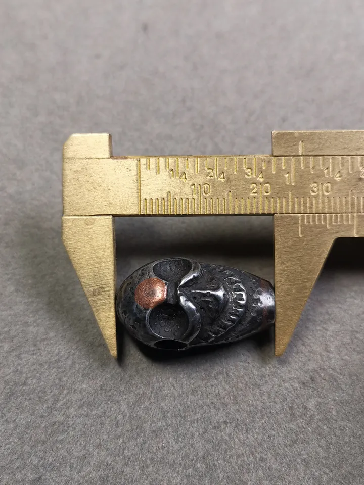 Gandhanra Tibetan Cold Iron Guru Bead,Big Skull Shape T-drilled 3-Hole Prayer Bead,Mala Bead,Connector Bead for Buddhist Bead Accessories