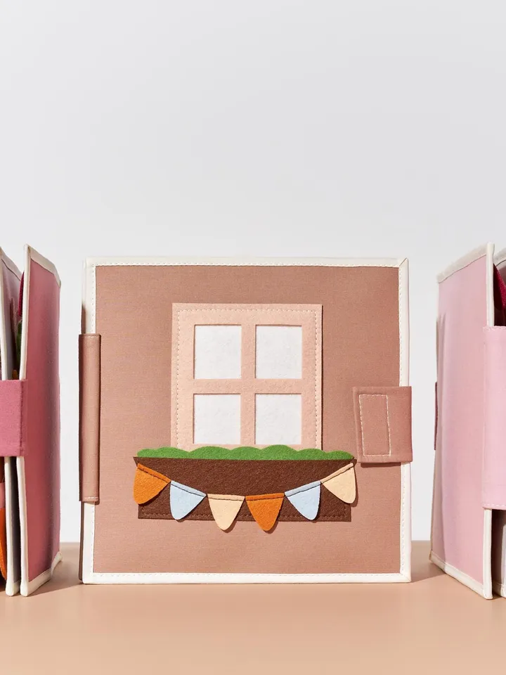 handmade dollhouse felt quiet book 8 pages, travel busy book for girl 1-2-3-4 year old, pretend play, felt montessori gift toys, kinderkrama