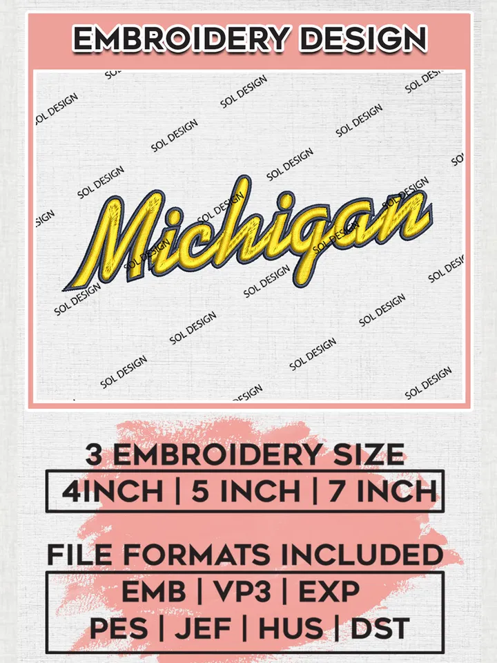 NCAA Michigan Team Wordmark Logo Embroidery Design Files, NCAA Michigan Wolverines Machine Embroidery, NCAA Teams, 3 sizes, NCAA Machine embroidery designs, Digital Download