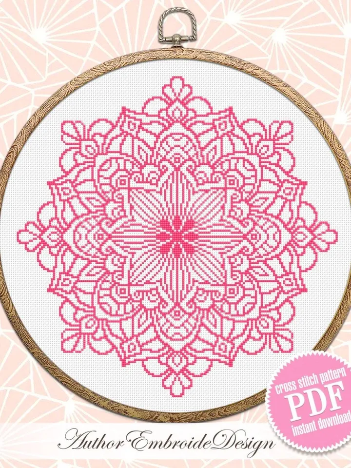 Flower mandala cross stitch pattern PDF download Mandala ornament cross stitch chart Monochrome mandala pattern digital PDF Home decor #M280