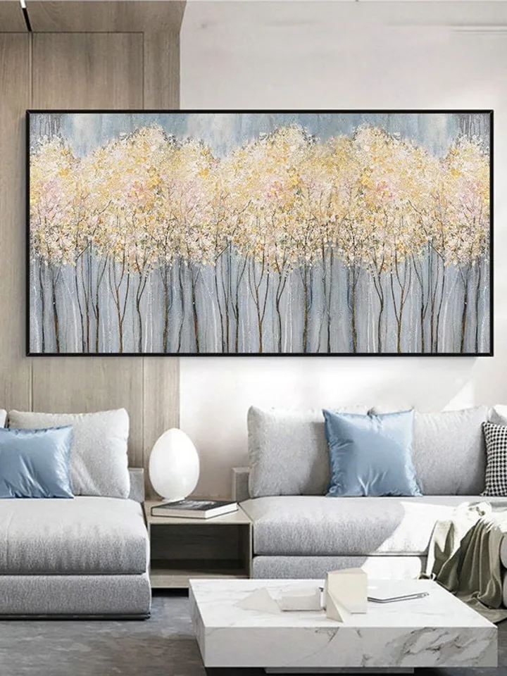 Original Flower Oil Painting On Canvas Abstract Blooming Pink Flowers Painting Large Wall Art Landscape Acrylic Art Living Room Wall Decor