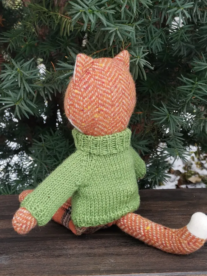 Red cat boy, handmade fabric stuffed doll, kitten wool plush toy