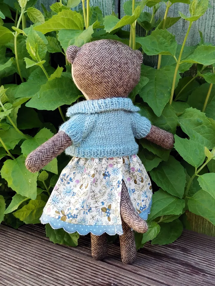 Beige otter girl, handmade plush doll, stuffed otter toy, textile animal doll