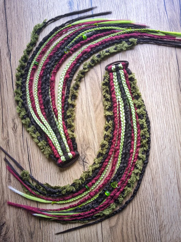 Ponytail Dreadlock Synthetic Brown Green Red Dreads on Hairband Textured Beads and Decorations for Festival Boho Rave Hairstyles