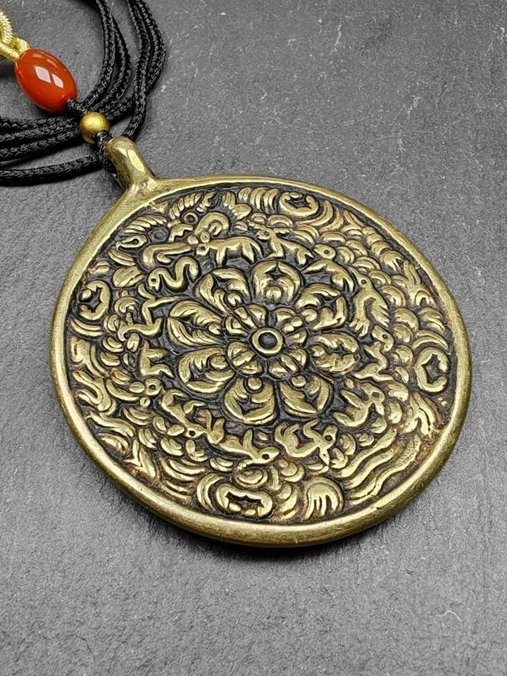 Gandhanra Vintage Mandala Badge - Tibetan Buddhist Amulet, Cross Vajra Pattern Melong Mirror, SIPAHO, Fengshui Protective Pendant