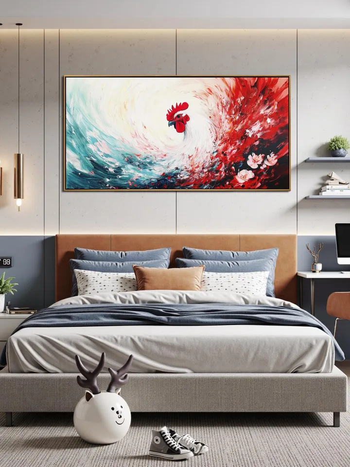 Large Impasto Rooster Painting, Colorful Abstract Animal Art, Textured 3D Original Artwork, Modern Farmhouse Decor,Kitchen Wall Art,Bird Art