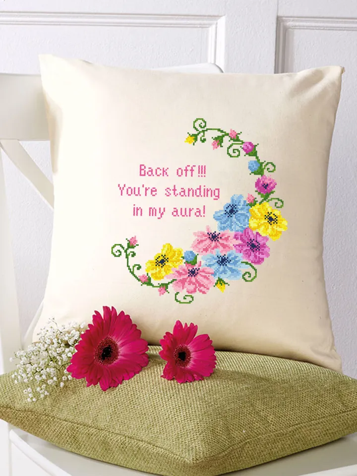 Funny framed quote cross stitch pattern PDF Floral frame cross stitch chart, Flower wreath cross stitch Instant download PDF, Back off #Q33