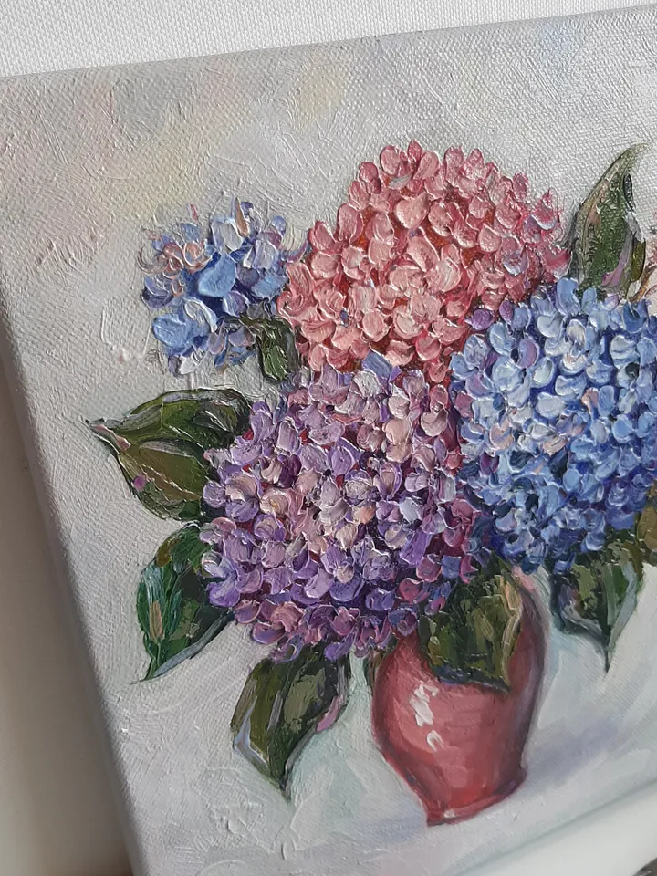 Hydrangea oil painting Flower original art Palette painting