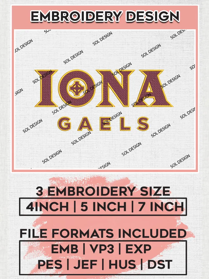 NCAA Iona Gaels Team Wordmark Logo embroidery designs, NCAA Iona Gaels Logo Machine embroidery designs, NCAA Logo embroidery designs, NCAA Lopes Machine embroidery designs, Digital Download
