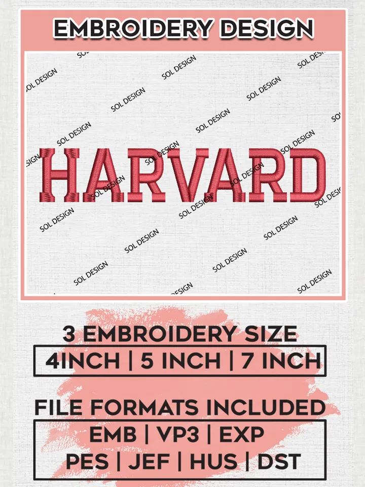 NCAA Harvard College Football Team Word Logo Embroidery Design Files, NCAA Harvard Crimson Machine Embroidery, NCAA Teams, Game Day, 3 sizes, NCAA Machine embroidery designs, Digital Download
