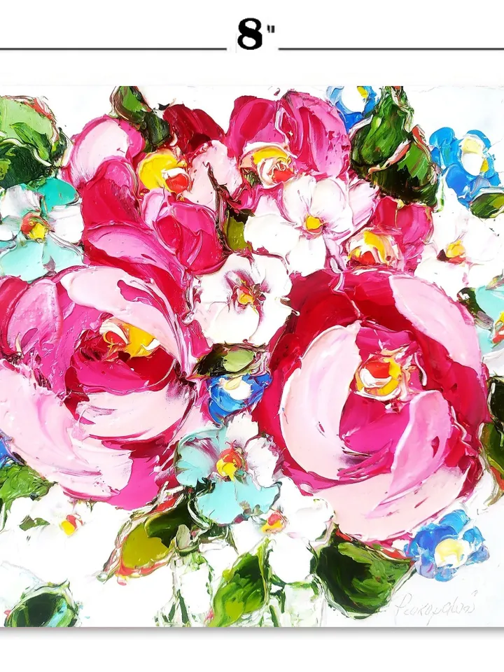 Peony Painting Floral Original Art Impasto Oil Painting Wall Art Flowers Small Oil Painting 8x8