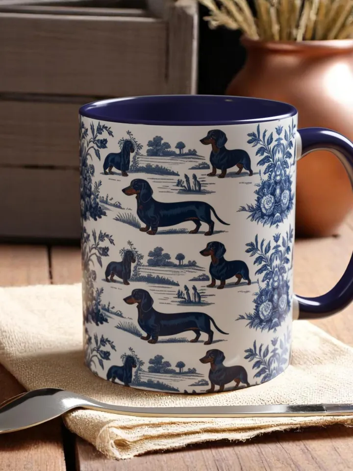 Charming Dachshund Ceramic Coffee Mug, Perfect Gift for Dog Lovers, Floral Design Mug, Cottagecore Aesthetic, Pet Owner Keepsake