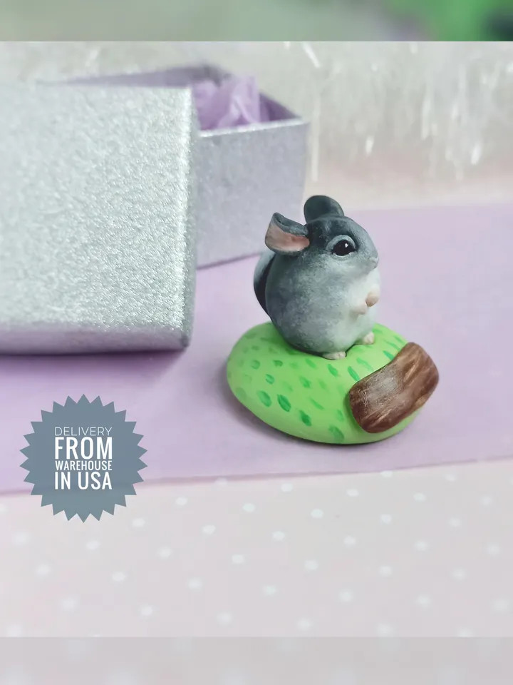 Handmade tiny chinchilla memorial figurine (US discount)