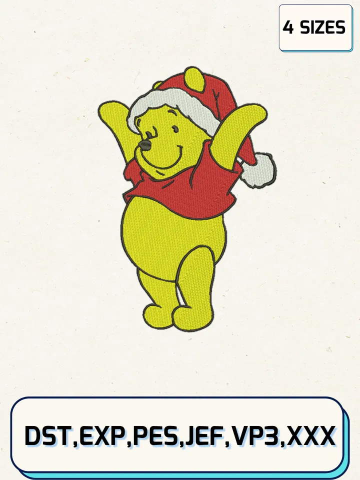 Winnie The Pooh Christmas Embroidery Design,Christmas Embroidery Designs,Machine Embroidery Files,Pooh Embroidery Design,4 sizes