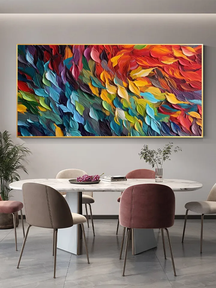 Original Colorful Feathers Oil Painting On Canvas, Large Wall Art, Abstract Colorful Painting, Custom Painting, Living room Home Wall Decor