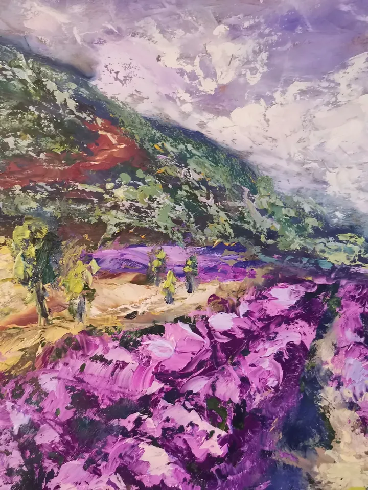 Provence Lavender Field Mountains Painting Original Oil Art Artist Svinar Oksana