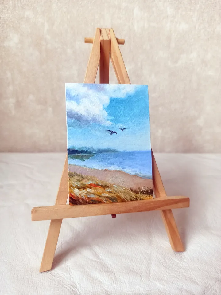 Original oil painting ACEO, Seascape, Collection card 2,5x3,5 in