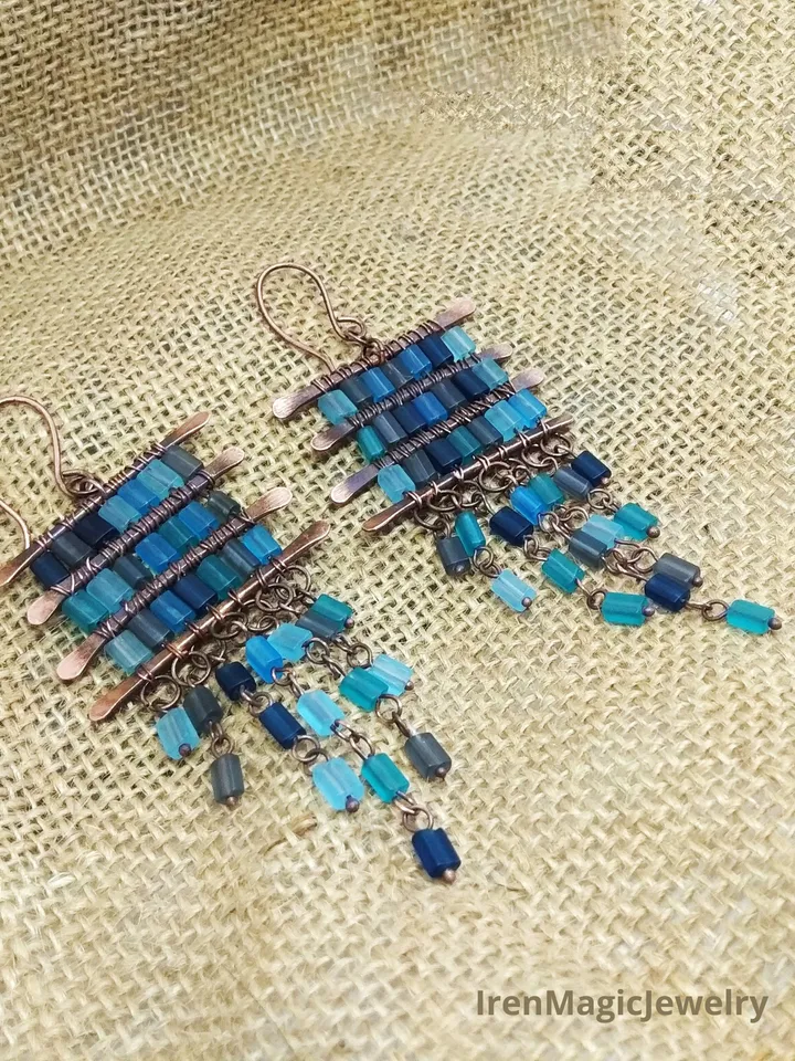 Boho Chandelier Hanging Ethnic Copper Earrings