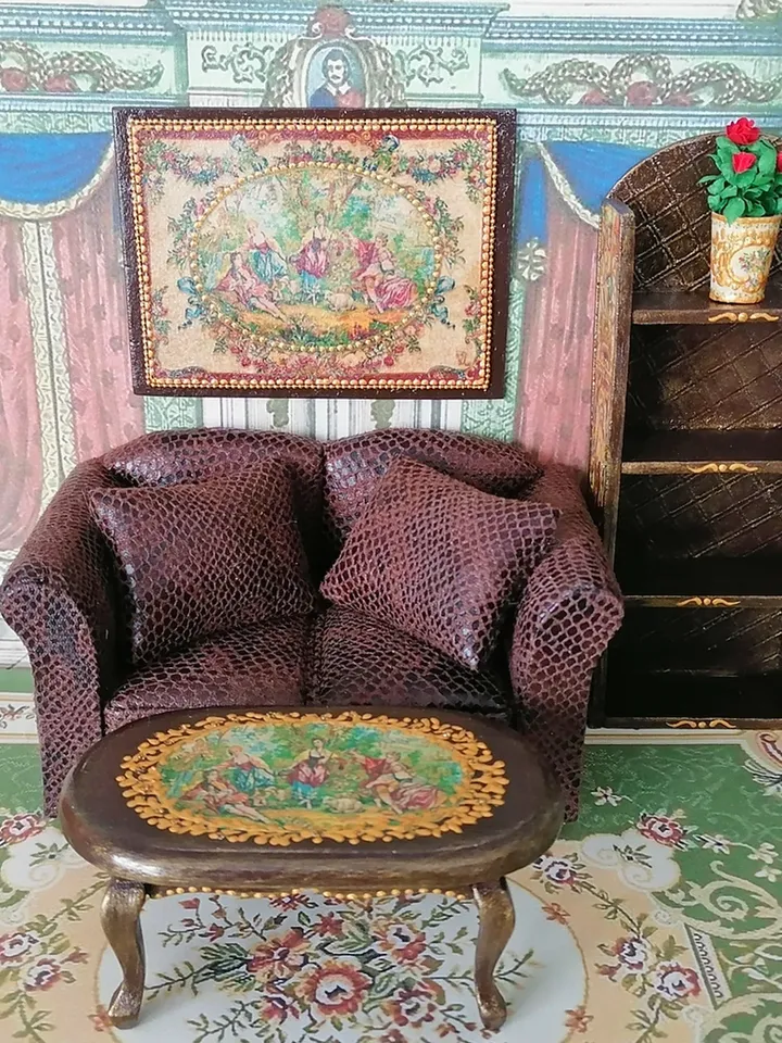 Rose in a pot. Dollhouse miniature.1:12 scale.